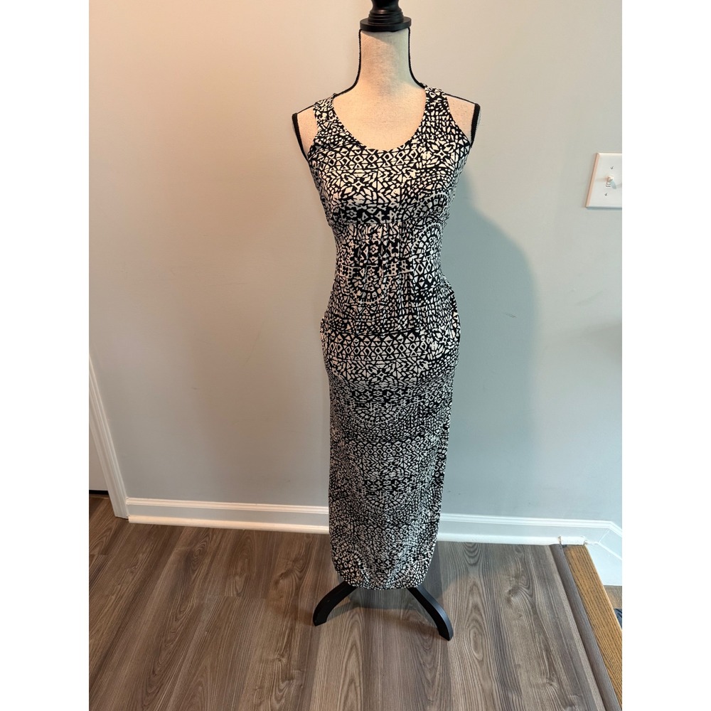 Soma Intimates Maxi Dress XS Black White Geometric Print Crisscross Back Modal